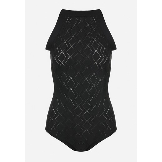 Czarne Body z Wiskozy o Tłoczonej Fakturze Idolina ze sklepu born2be.pl w kategorii Body damskie - zdjęcie 187278491