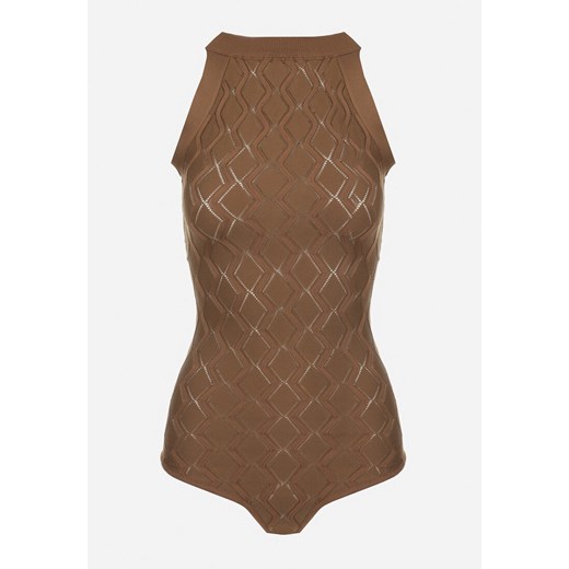 Ciemnobrązowe Body z Wiskozy o Tłoczonej Fakturze Idolina ze sklepu born2be.pl w kategorii Body damskie - zdjęcie 187278494