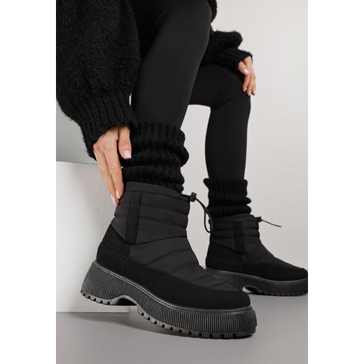 Czarne Śniegowce Ozdobione Pikowaną Cholewką Monalavea ze sklepu born2be.pl w kategorii Śniegowce damskie - zdjęcie 187278683