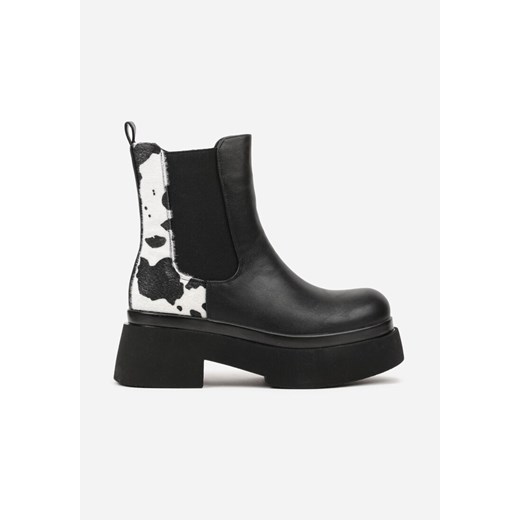 Czarno-Białe Botki Sztyblety na Grubej Podeszwie Tevinda 38 born2be.pl