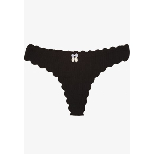 Czarne Bawełniane Majtki Stringi z Prążkowanej Tkaniny Eziane - id: 401775 - marki born2be - 187279580 Czarne Bawełniane Majtki Stringi z Prążkowanej Tkaniny Eziane ze sklepu born2be.pl w kategorii Majtki damskie - zdjęcie 187279580