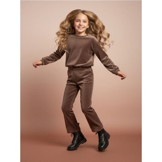 Sinsay - Komplet: bluza i spodnie z welurowym wykończeniem - brązowy ze sklepu Sinsay w kategorii Komplety dziewczęce - zdjęcie 187280674