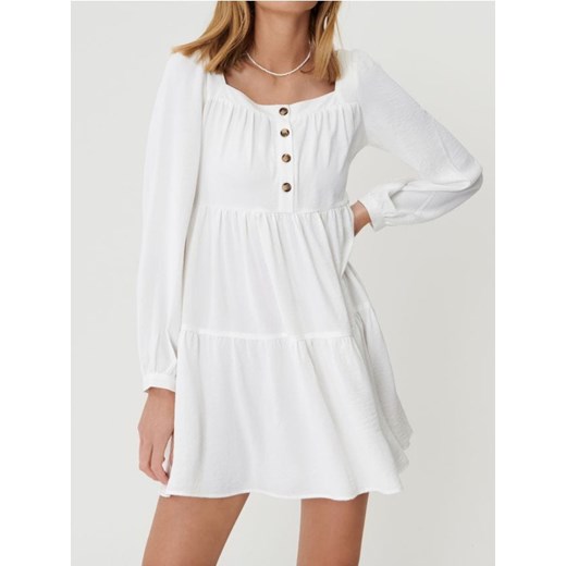 Sinsay - Rozkloszowana sukienka mini z dekoltem karo i guzikami z przodu - kremowy ze sklepu Sinsay w kategorii Sukienki - zdjęcie 187280741