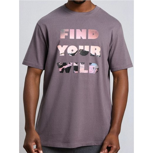 Sinsay - Bawełniana koszulka z napisem - fioletowy ze sklepu Sinsay w kategorii T-shirty męskie - zdjęcie 187280801