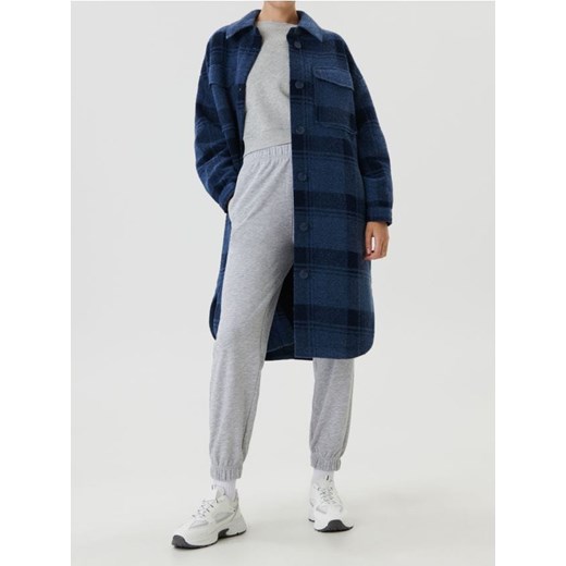 Sinsay - Długi płaszcz w kratę - granatowy ze sklepu Sinsay w kategorii Płaszcze damskie - zdjęcie 187280830