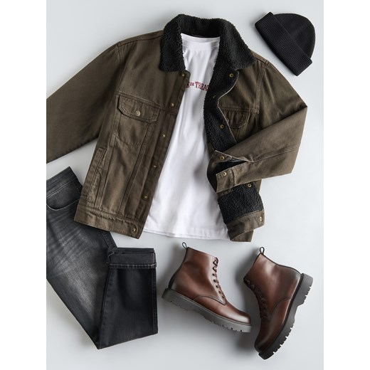 Reserved - Jeansowa kurtka sherpa - brązowy ze sklepu Reserved w kategorii Kurtki męskie - zdjęcie 187281592