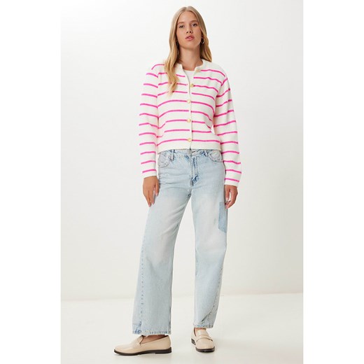 Happiness Istanbul Kardigan w kolorze różowo-białym Happiness Istanbul onesize okazyjna cena Limango Polska