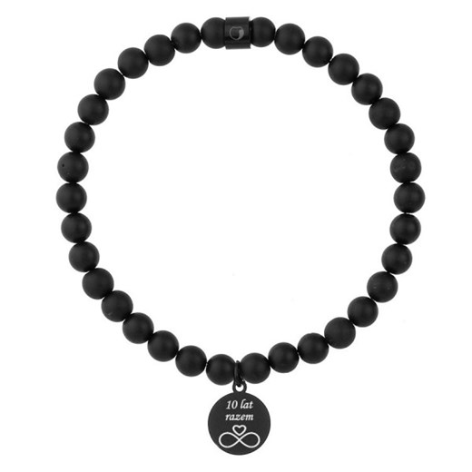 Bransoletka z czarnych kamieni naturalnych – onyks z medalikiem i grawerem na rocznicę ze sklepu manoki.pl w kategorii Bransoletki - zdjęcie 187284804