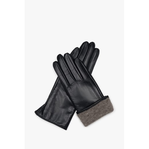 Estro: Klasyczne czarne rękawiczki damskie ze skóry naturalnej z wełnianą podszewką ze sklepu Estro w kategorii Rękawiczki damskie - zdjęcie 187284990