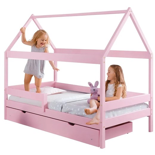 Różowe łóżko domek z szufladą N2-M82 ze sklepu Edinos.pl w kategorii Łóżka dziecięce - zdjęcie 187285331
