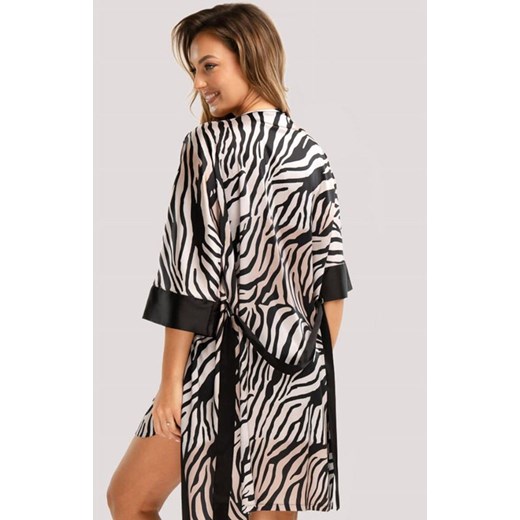 Unikat szlafrok damski z wiązaniem Braga, Kolor czarny-wzór, Rozmiar S, Unikat ze sklepu Intymna w kategorii Szlafroki damskie - zdjęcie 187287584