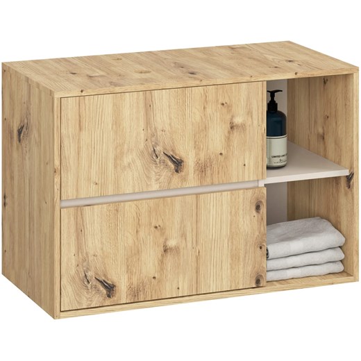 Szafka pod umywalkę z szufladami 90 cm dąb artisan + kaszmir G8-S06 - id: 53679 - marki Elior - 187287644 Szafka pod umywalkę z szufladami 90 cm dąb artisan + kaszmir G8-S06 ze sklepu Edinos.pl w kategorii Szafki i regały łazienkowe - zdjęcie 187287644