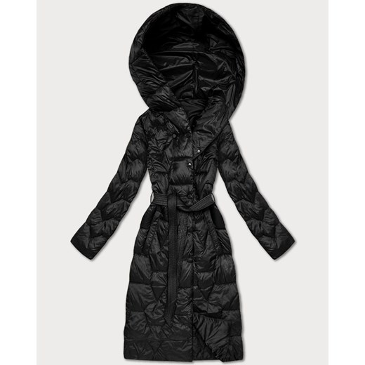 Pikowany płaszcz z paskiem Libland czarny (LD-7806) ze sklepu goodlookin.pl w kategorii Płaszcze damskie - zdjęcie 187289330