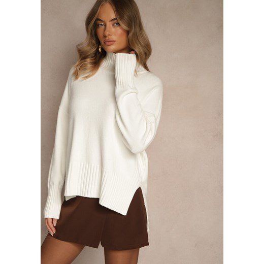 Biały Gładki Golf Casual Ralloria ze sklepu renee.pl w kategorii Swetry damskie - zdjęcie 187289543