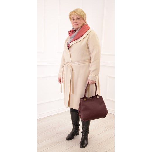 Płaszcz FPL1026 BEŻOWY JASNY ze sklepu fokus.pl w kategorii Płaszcze damskie - zdjęcie 187289922