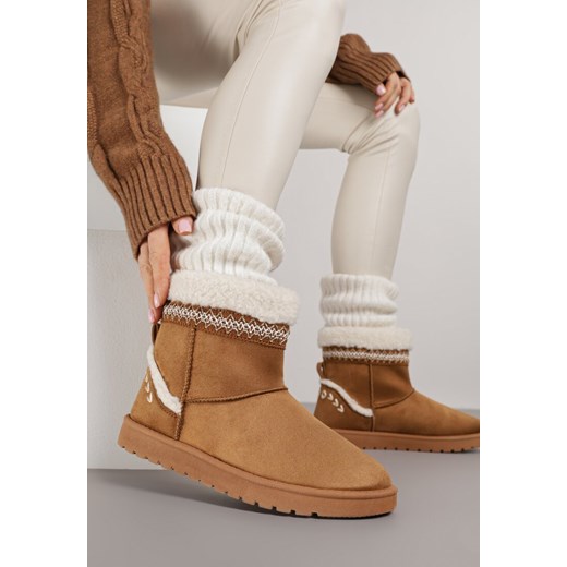 Brązowe Wsuwane Śniegowce Zdobione Futrem i Haftem Mevittia - id: 401816 - marki born2be - 187290134 Brązowe Wsuwane Śniegowce Zdobione Futrem i Haftem Mevittia ze sklepu born2be.pl w kategorii Śniegowce damskie - zdjęcie 187290134
