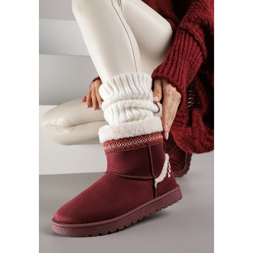 Bordowe Wsuwane Śniegowce Zdobione Futrem i Haftem Mevittia - id: 401815 - marki born2be - 187290141 Bordowe Wsuwane Śniegowce Zdobione Futrem i Haftem Mevittia ze sklepu born2be.pl w kategorii Śniegowce damskie - zdjęcie 187290141