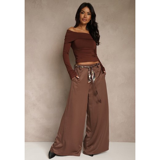 Brązowe Szerokie Spodnie z Paskiem w Stylu Wstążki Tussema - id: 20921-448-COFFEE - marki Renee - 187290212 Brązowe Szerokie Spodnie z Paskiem w Stylu Wstążki Tussema ze sklepu renee.pl w kategorii Spodnie damskie - zdjęcie 187290212