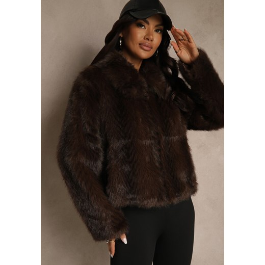 Brązowa Klasyczna Kurtka Futerko z Zapięciem na Zamek Błyskawiczny Tuswella ze sklepu renee.pl w kategorii Futra damskie - zdjęcie 187290222