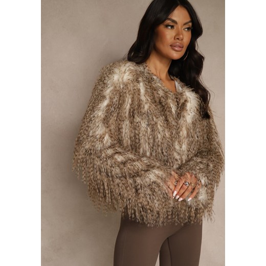 Brązowa Kurtka Futerko Ozdobione Cieniowaniem Tusirra ze sklepu renee.pl w kategorii Futra damskie - zdjęcie 187290262