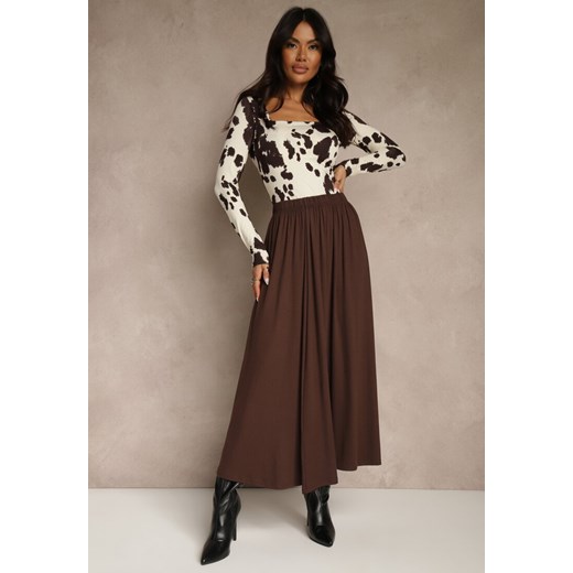 Brązowa Rozkloszowana Spódnica z Bawełny Tussala ze sklepu renee.pl w kategorii Spódnice - zdjęcie 187290282