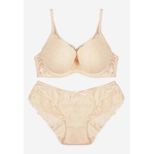 Jasnobeżowy Koronkowy Komplet Majtki Figi i Biustonosz Eziselle - id: 8992C-43-L.BEIGE - marki Renee - 187290303 Jasnobeżowy Koronkowy Komplet Majtki Figi i Biustonosz Eziselle ze sklepu renee.pl w kategorii Komplety bielizny damskiej - zdjęcie 187290303