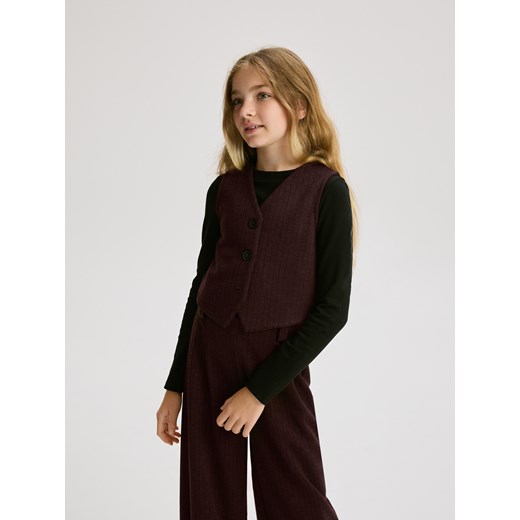 Reserved - Dzianinowa kamizelka z wiskozą - bordowy ze sklepu Reserved w kategorii Kamizelki dziewczęce - zdjęcie 187290584