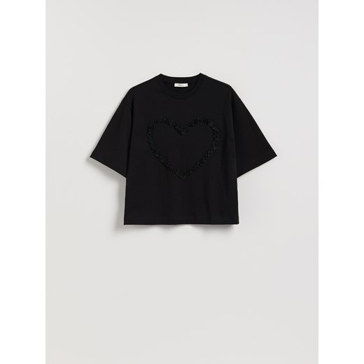 Reserved - T-shirt z aplikacją serce - czarny Reserved S Reserved