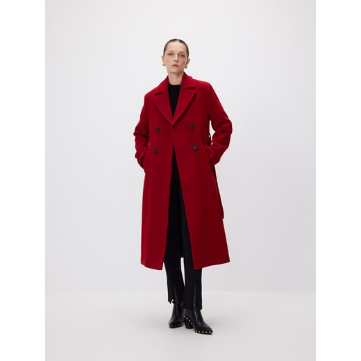 Reserved - Dwurzędowy płaszcz z wełną - czerwony ze sklepu Reserved w kategorii Płaszcze damskie - zdjęcie 187290953