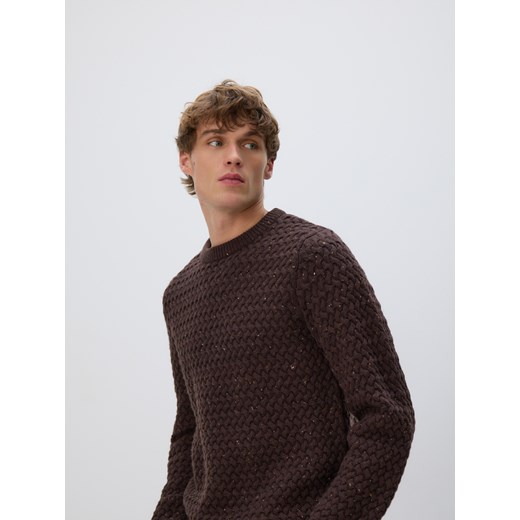 Reserved - Strukturalny sweter z wełną - ciemnobrązowy ze sklepu Reserved w kategorii Swetry męskie - zdjęcie 187291093
