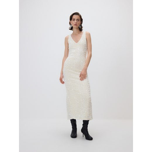 Reserved - Sukienka z cekinami - kremowy ze sklepu Reserved w kategorii Sukienki - zdjęcie 187291163