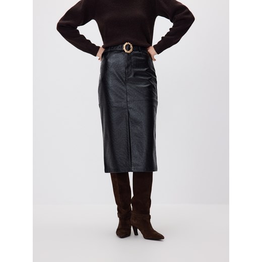 Reserved - Spódnica z ozdobnym paskiem - czarny ze sklepu Reserved w kategorii Spódnice - zdjęcie 187291231