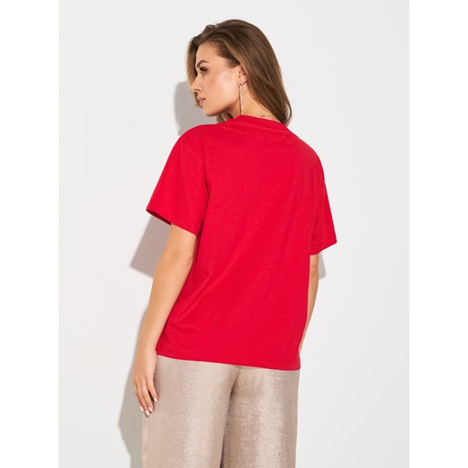 Sinsay - Bawełniana koszulka z nadrukiem świątecznym - czerwony Sinsay XS Sinsay