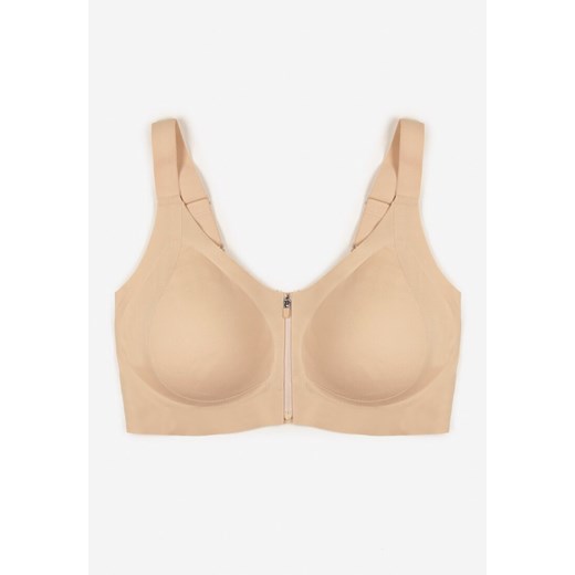 Jasnobeżowy Sportowy Biustonosz z Suwakiem z Przodu Eziline 6XL born2be.pl