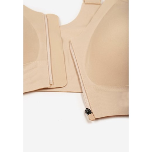 Jasnobeżowy Sportowy Biustonosz z Suwakiem z Przodu Eziline XXL born2be.pl