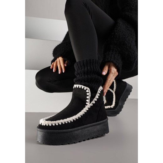 Czarne Śniegowce na Grubej Podeszwie z Haftem Maretusa - id: 402015 - marki born2be - 187292272 Czarne Śniegowce na Grubej Podeszwie z Haftem Maretusa ze sklepu born2be.pl w kategorii Śniegowce damskie - zdjęcie 187292272