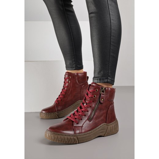 Bordowe Sportowe Botki ze Sznurowaną Cholewką i Ozdobnym Suwakiem Ezilare - id: 402035 - marki born2be - 187292363 Bordowe Sportowe Botki ze Sznurowaną Cholewką i Ozdobnym Suwakiem Ezilare ze sklepu born2be.pl w kategorii Botki - zdjęcie 187292363