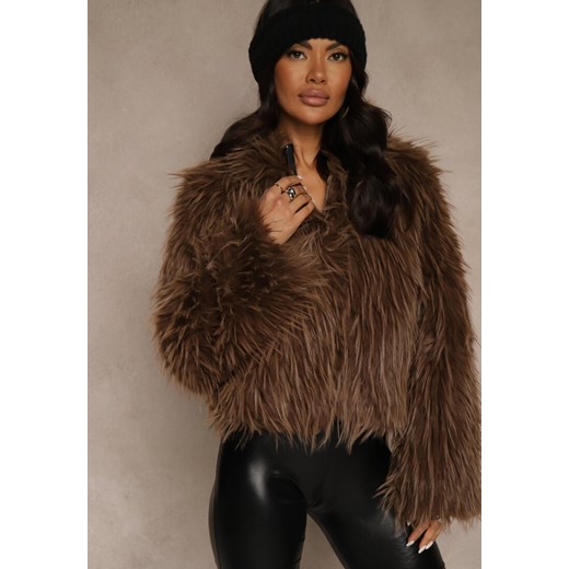 Brązowa Kurtka Futerko z Kapturem i Zapięciem na Suwak Zetora - id: 05898-448-COFFEE - marki Renee - 187292470 Brązowa Kurtka Futerko z Kapturem i Zapięciem na Suwak Zetora ze sklepu renee.pl w kategorii Futra damskie - zdjęcie 187292470