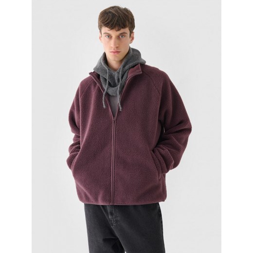 Męski polar sherpa rozpinany Outhorn OTHWAW24TJACM234  - czerwony ze sklepu Sportstylestory.com w kategorii Bluzy męskie - zdjęcie 187293454