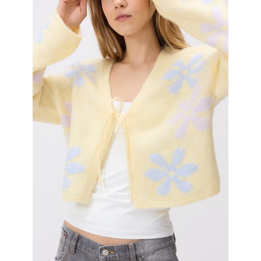 Reserved - Kardigan z ozdobnym wiązaniem - jasnożółty Reserved L okazja Reserved