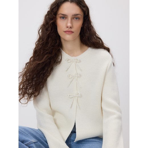 Reserved - Kardigan z kokardkami - kremowy ze sklepu Reserved w kategorii Swetry damskie - zdjęcie 187294182