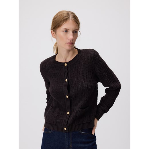 Reserved - Kardigan z ozdobnymi guzikami - brązowy ze sklepu Reserved w kategorii Swetry damskie - zdjęcie 187294193