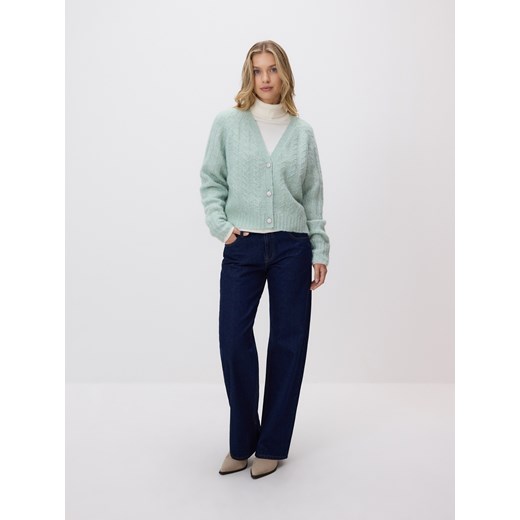 Reserved - Kardigan z ozdonym splotem - jasnozielony ze sklepu Reserved w kategorii Swetry damskie - zdjęcie 187294231