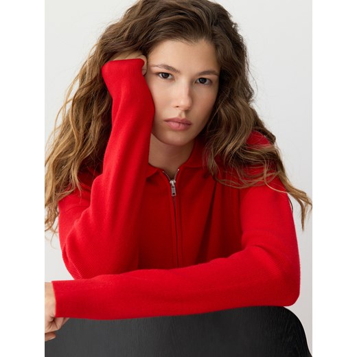 Reserved - Wełniany sweter z kołnierzykiem - czerwony ze sklepu Reserved w kategorii Swetry damskie - zdjęcie 187294281