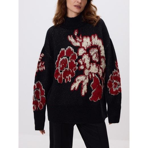 Reserved - Wzorzysty sweter z wełną - czarny ze sklepu Reserved w kategorii Swetry damskie - zdjęcie 187294350