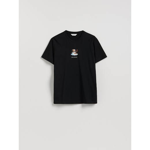 Reserved - T-shirt regular ze świątecznym nadrukiem - czarny - id: 685HO-99X - marki Reserved - 187294452 Reserved - T-shirt regular ze świątecznym nadrukiem - czarny ze sklepu Reserved w kategorii T-shirty męskie - zdjęcie 187294452