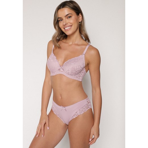 Jasnofioletowy Klasyczny Komplet Biustonosz i Majtki Figi z Koronką Ezilene ze sklepu born2be.pl w kategorii Komplety bielizny damskiej - zdjęcie 187294721
