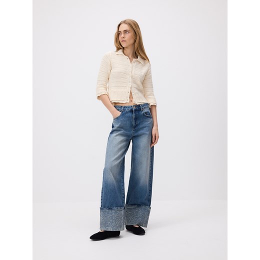 Reserved - Ażurowy kardigan z bawełną - kremowy ze sklepu Reserved w kategorii Swetry damskie - zdjęcie 187295874