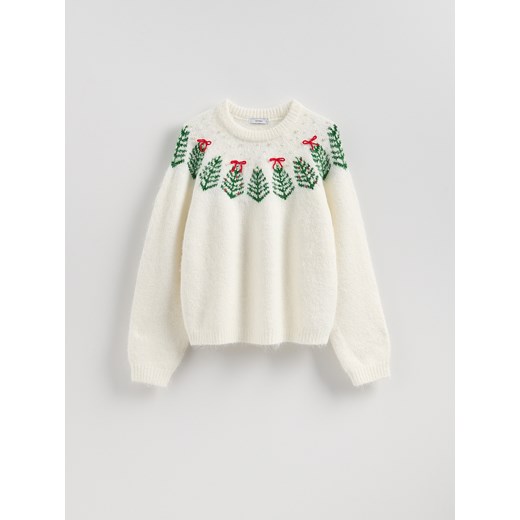 Reserved - Sweter ze świątecznym wzorem - złamana biel ze sklepu Reserved w kategorii Swetry damskie - zdjęcie 187295923