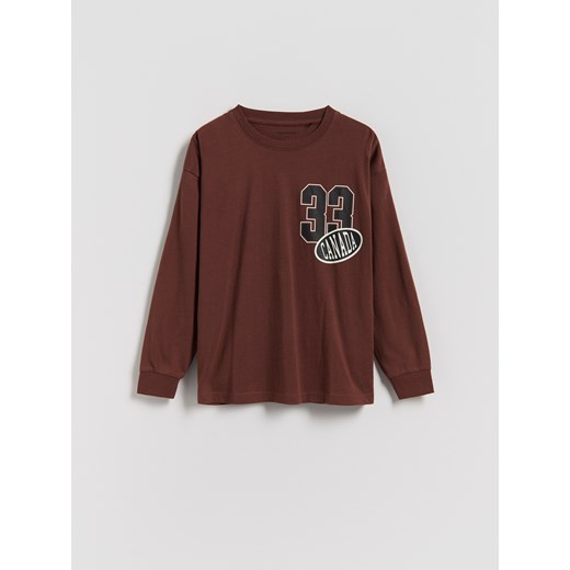 Reserved - Bawełniany longsleeve - brązowy - id: 606FJ-88X - marki Reserved - 187296130 Reserved - Bawełniany longsleeve - brązowy ze sklepu Reserved w kategorii Bluzy chłopięce - zdjęcie 187296130